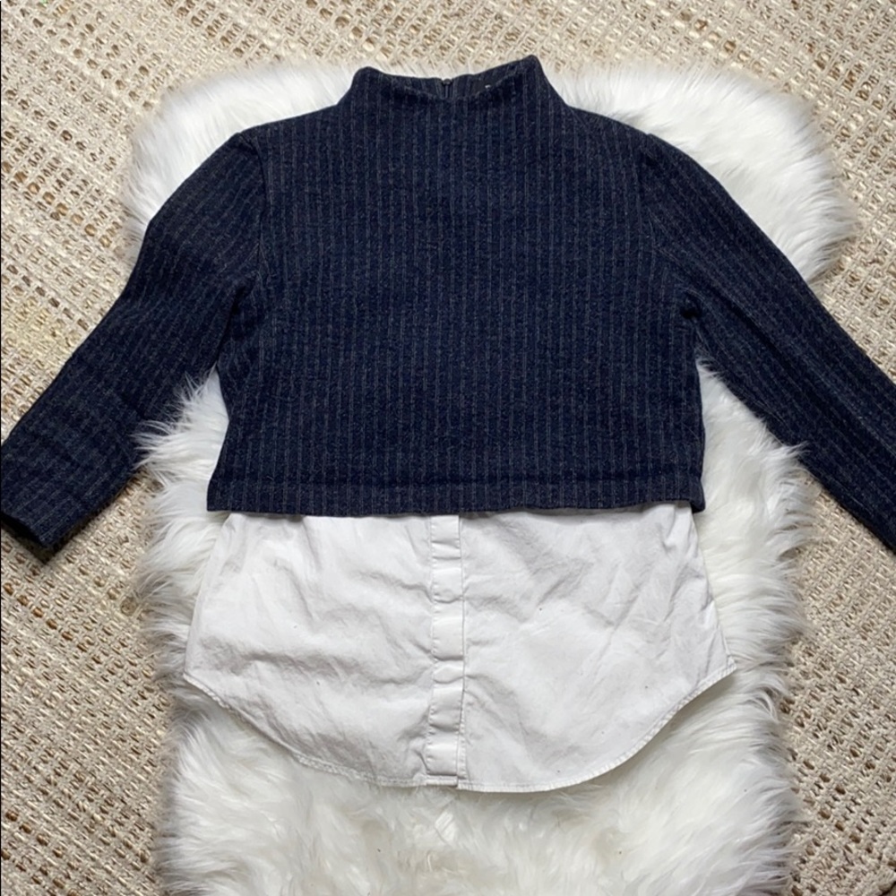 Theory blue sweater with white blouse size M
